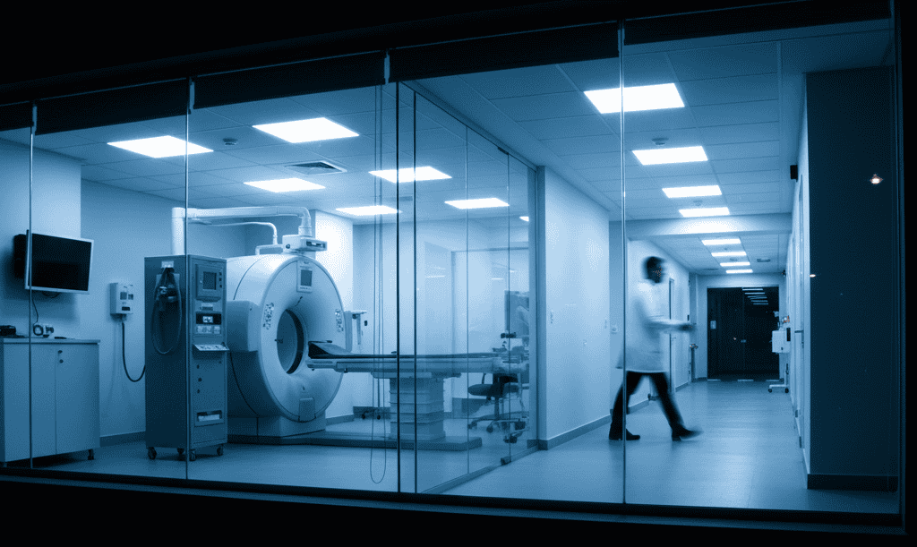 Tecnologia médica avançada em ambiente hospitalar moderno.